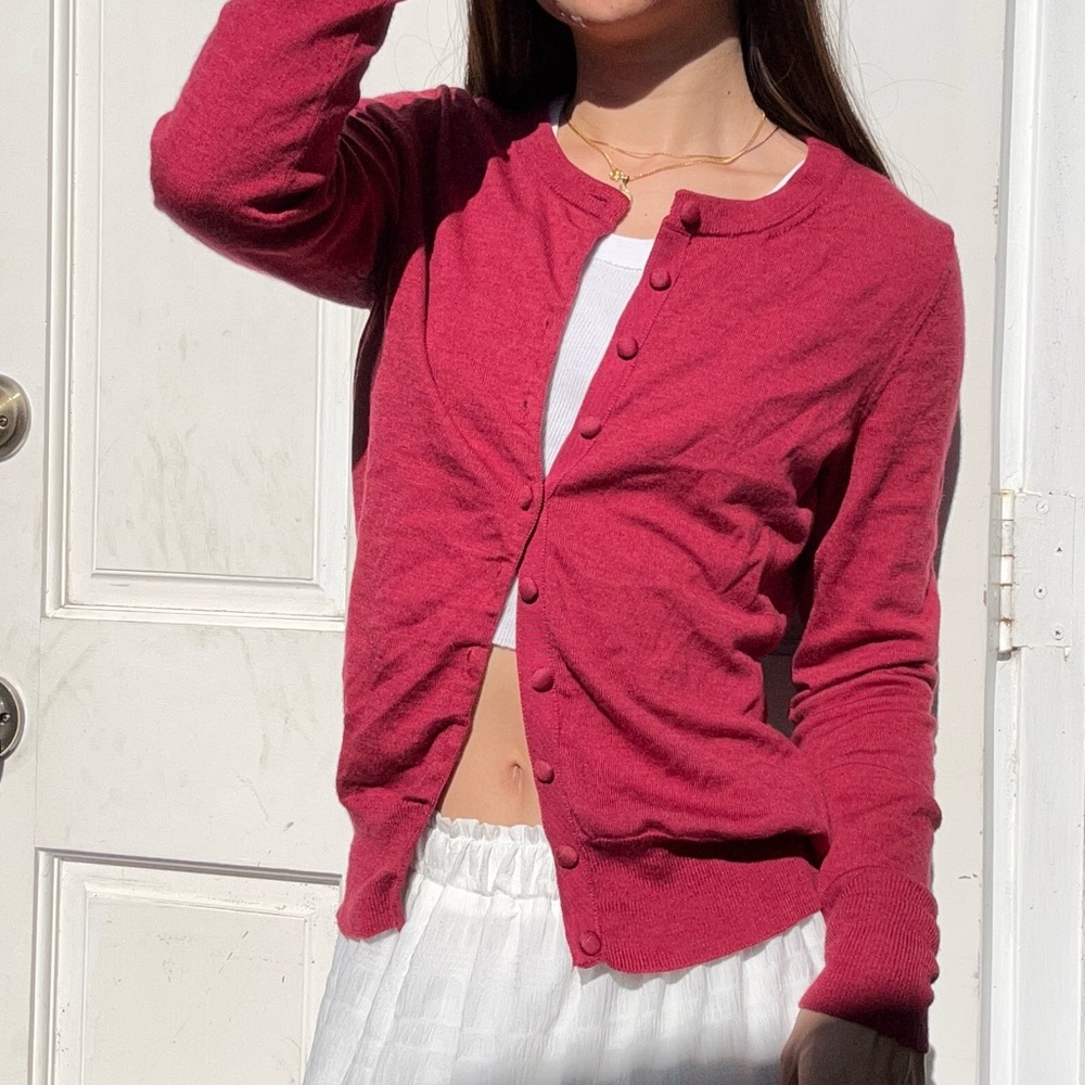 Dark red wool cardigan
